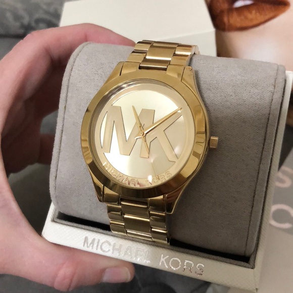 michael kors gold watch mk logo